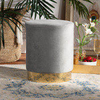 Baxton Studio FZD020219-Grey Velvet-Ottoman Baxton Studio Chaela Contemporary Glam and Luxe Grey Velvet Fabric Upholstered and Gold Finished Metal Ottomann